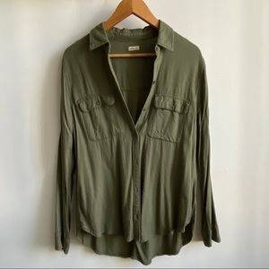Hollister Military Green Collar Button Up Shirt -S